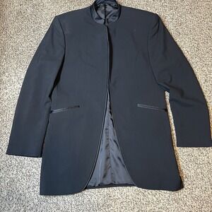 Jean Yves Paris Pour L Homme Black Mandarin Collar Tuxedo Jacket Mens 40R Wool